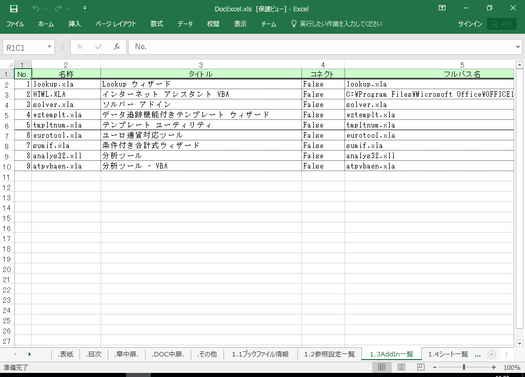 Excel2021 dl 쐬 c[yA HotDocumentz(Excel2021Ή dl)
1.3 AddInꗗ