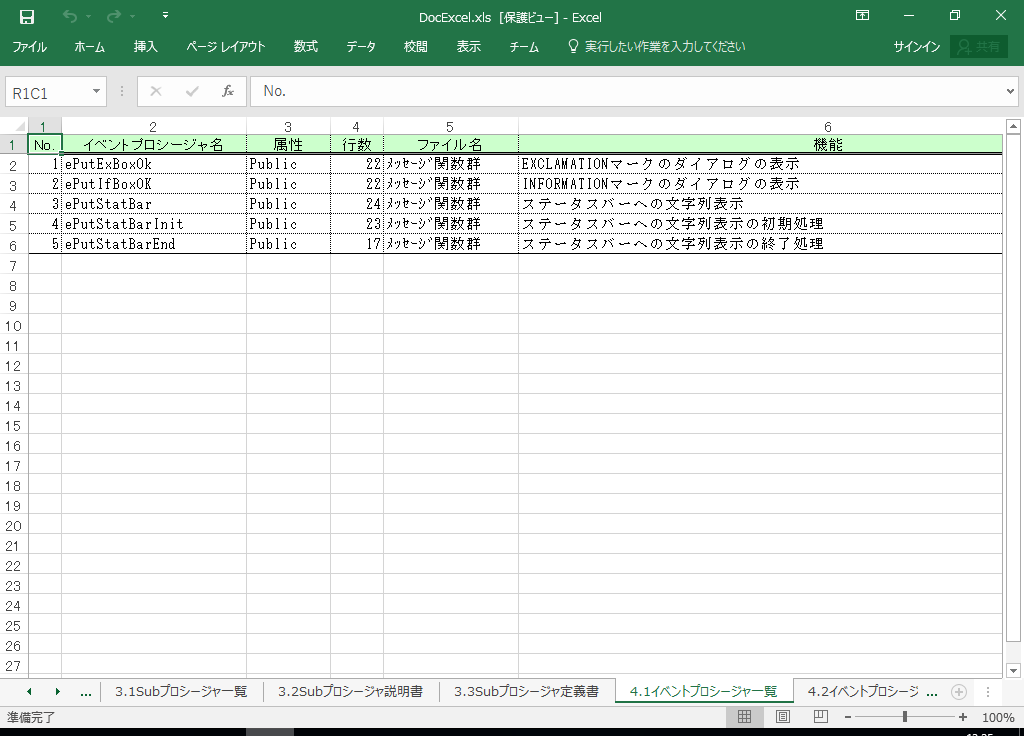 Excel2021 仕様書 作成 ツール【A HotDocument】(Excel2021対応 仕様書)
4.1 イベントプロシージャ一覧