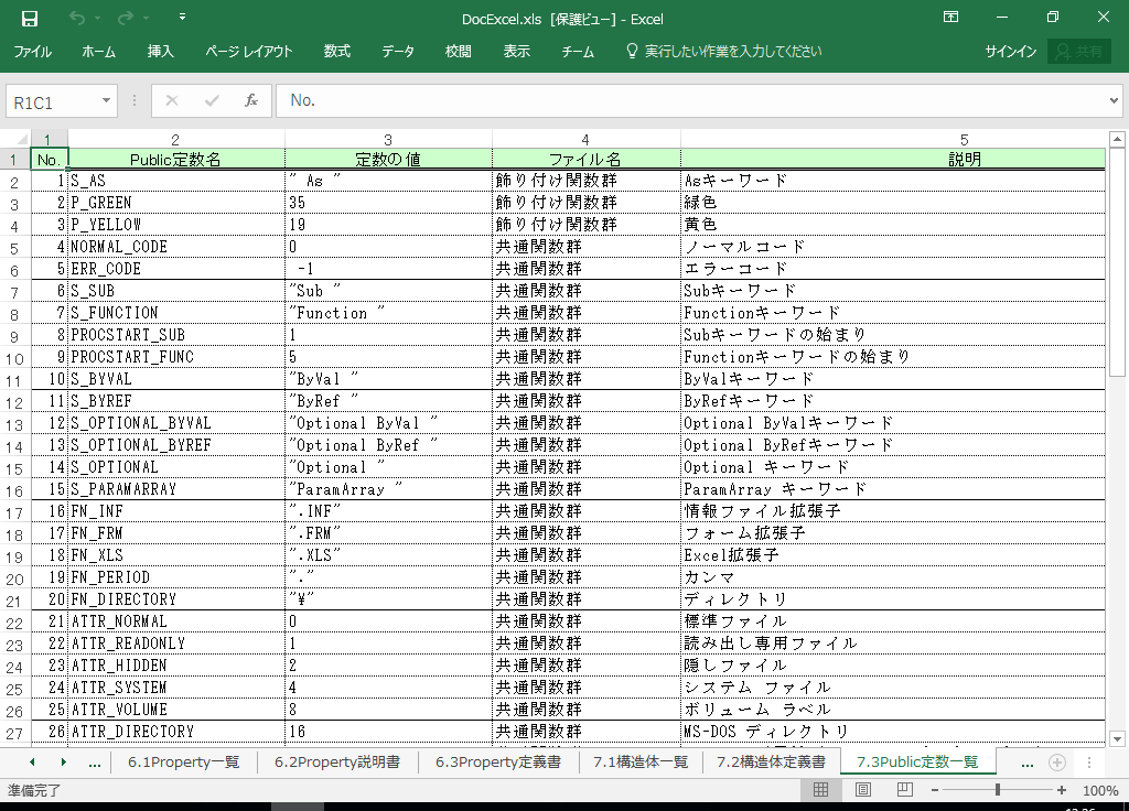 Excel2007 dl 쐬 c[yA HotDocumentz(Excel2007Ή dl)
7.3 Public萔ꗗ